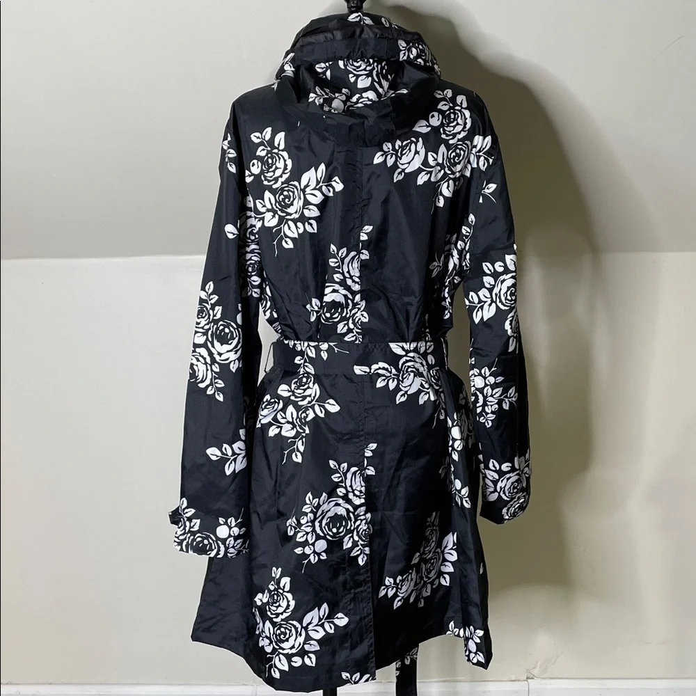 Capelli New York black and white floral print hooded RainTrench Coat - Picture 8 of 16